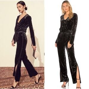 Free People We Are HAH Jump On It Velvet Jumpsuit In Black Size Medium New